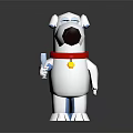 Cartoon White Dog Wearing Red Collar With Yellow Bell Holding Wine Glass On Dark Background