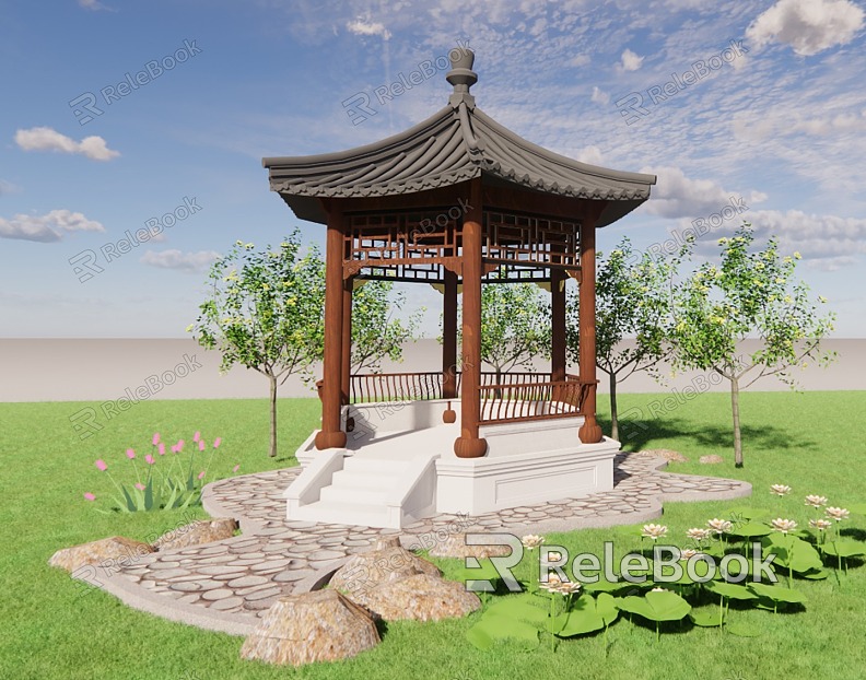 Chinese style pavilion landscape courtyard pavilion classical pavilion hexagonal pavilion model