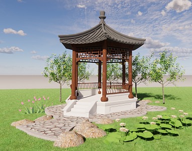 Chinese style pavilion landscape courtyard pavilion classical pavilion hexagonal pavilion 3d model