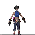 Game Movie Character Design With Blue Top Jeans Gloves And Waist Accessories
