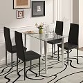 Modern Dining Table Set with Glass Top Metal Frame and Black Chairs 3d model