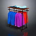 Colorful Casual Shirts Hanging on Metal Clothing Rack with Folded Clothes