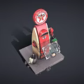 Cartoon Scene With Vintage Red And Yellow Texaco Gas Pump On Concrete Base