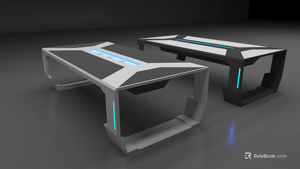 Modern Conference Tables With LED Strip Lights And Black White Sleek Design 3d model 