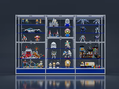Transparent Multi layered Display Shelf With Organized Toy Models And Action Figures 3d model