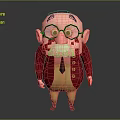 Cute Cartoon Game Movie Character With Bald Head Large Glasses White Mustache And Red Coat