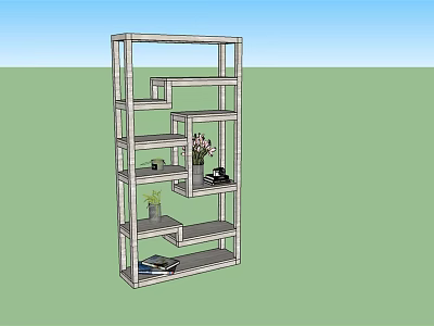 Open Multi Tiered Shelving Unit With Decorative Flowers Potted Plant And Books 3d model