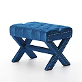 Blue Velvet Sofa Bench with Tufted Top and Studded X Shaped Legs