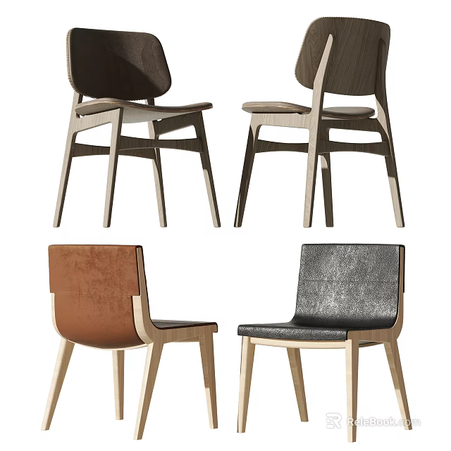 Modern Leisure Accent Chairs With Wooden Frames And Dark Brown Black Tan Upholstery 3d model 