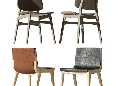 Modern Leisure Accent Chairs With Wooden Frames And Dark Brown Black Tan Upholstery 3d model