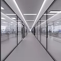 Modern aisle laboratory black frame glass partition corridor 3d model