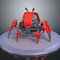 Detailed Red Mechanical Spider Character Design With Antennae 3D Model Platform Base 3d model