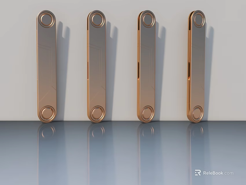 Four Golden Hinged Doors With Sleek Modern Design And Reflective Surface 3d model 