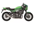 Kawasaki Green Modern Vintage Motorcycle With Classic Design Black Seat And Round Headlight