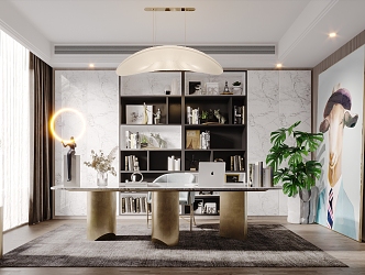 Light Luxury Study Simple Study Hanging Painting Desk Chandelier 3d model