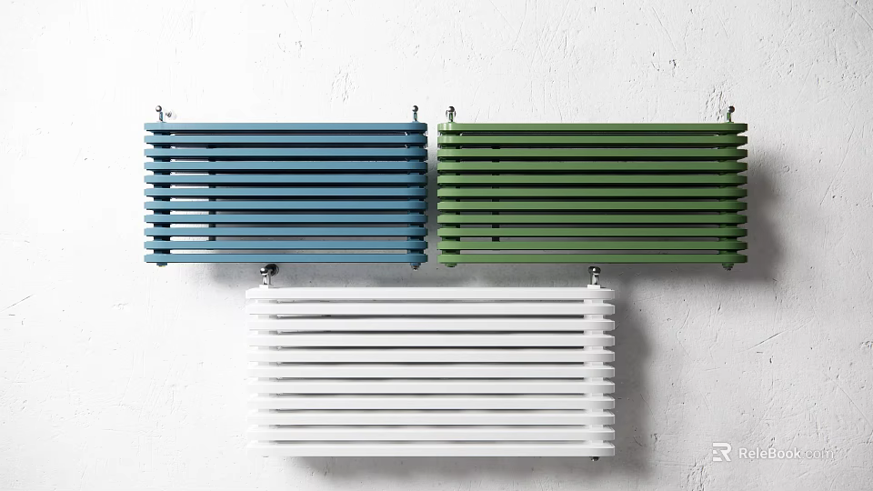 Modern Wall Mounted Radiators in Blue Green and White Colors 3d model 