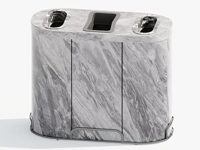 Gray Marble Texture Trash Bin With Three Compartments For Waste Management 3d model