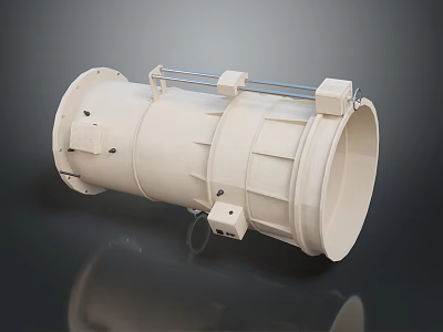 Beige Cylindrical Industrial Duct Component With Metal Brackets And Mounting Fixtures 3d model
