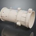 Beige Cylindrical Industrial Duct Component With Metal Brackets And Mounting Fixtures