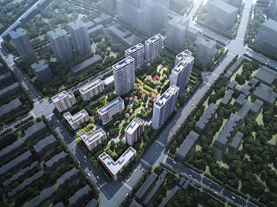 Modern Residential Community with High Rise Low Rise Buildings Greenery and Road Network 3d model