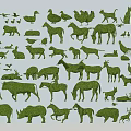 Various Animal Shaped Landscape Sculptures Created with Green Leaf Material Showcasing Wildlife