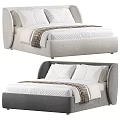 Modern Double Bed Design With Upholstered Headboard White Pillows And Plaid Runner 3d model