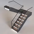 Modern Floating Staircase Design With Glass Railing Black Frame And White Steps 3d model