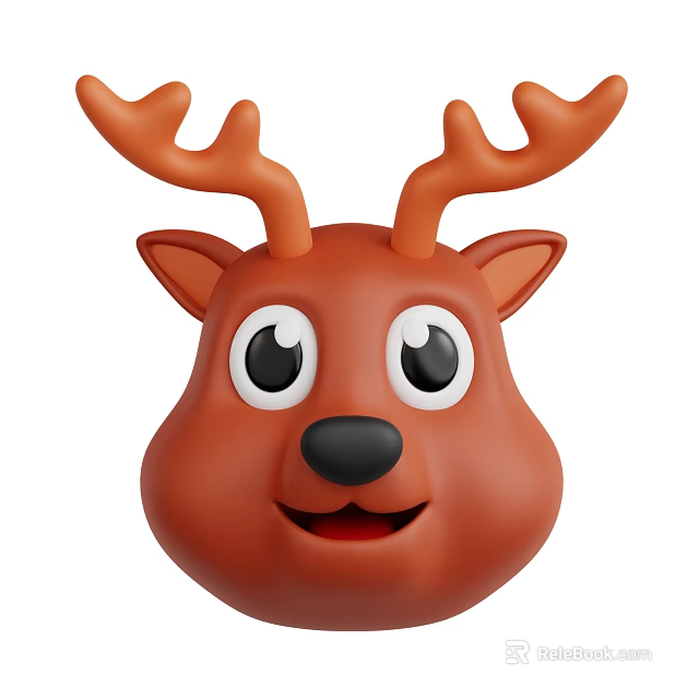 Cute 3D Cartoon Reindeer Head With Big Eyes Smiling Mouth And Antlers 3d model 