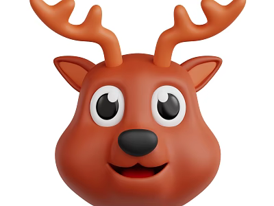 Cute 3D Cartoon Reindeer Head With Big Eyes Smiling Mouth And Antlers 3d model