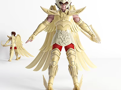 Detailed Golden Armor Warrior Character With Winged Design And Red Shorts 3d model
