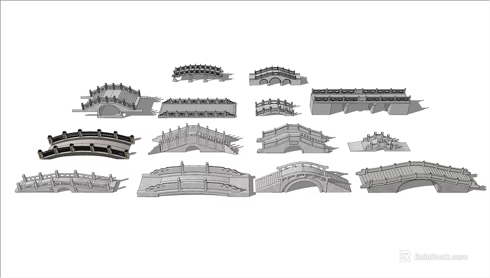 Various Architectural Bridge Designs Featuring Different Structural Styles In Line Drawings 3d model 