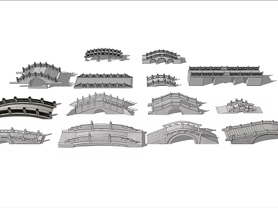 Various Architectural Bridge Designs Featuring Different Structural Styles In Line Drawings 3d model