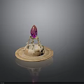 Faceted Pink Gemstone Display On Golden Decorative Base With Circular Platform And Ornamental Details