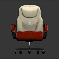 Modern Office Chair Featuring Beige Backrest Red Seat Armrests And Logo Design With Wheels