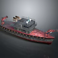 Work Utility Ship With Red Cranes Deck And Upper Superstructure Design 3d model