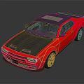 Red Muscle Car With Black Roof Hood And Gold Wheels Shiny Exterior Design