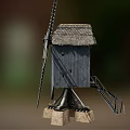 Classic Wooden Windmill Model With Rotating Blades And Sturdy Stone Base