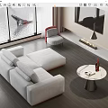 Modern Living Room With Gray L Shaped Sofa And Round Marble Coffee Table Set