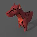 Red Abstract Animal 3D Model With Black Accent Lines And Gray Background