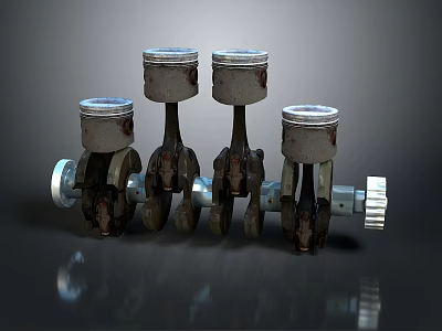 Rusty Engine Pistons With Shiny Metal Connecting Rods On Dark Background 3d model