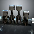 Rusty Engine Pistons With Shiny Metal Connecting Rods On Dark Background 3d model
