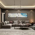Modern Open Layout Living And Dining Room With Elegant Marble Decor And Soft Warm Lighting