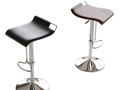 Modern Black and Brown Leather Bar Stools with Adjustable Silver Metal Base 3d model