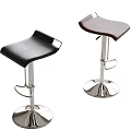 Modern Black and Brown Leather Bar Stools with Adjustable Silver Metal Base 3d model