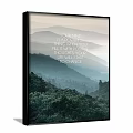 Scenic Landscape Painting With Misty Mountains Lush Green Forest And Inspirational Text
