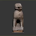 Traditional Red Brown Stone Lion Sculpture With Scaled Body And Square Base