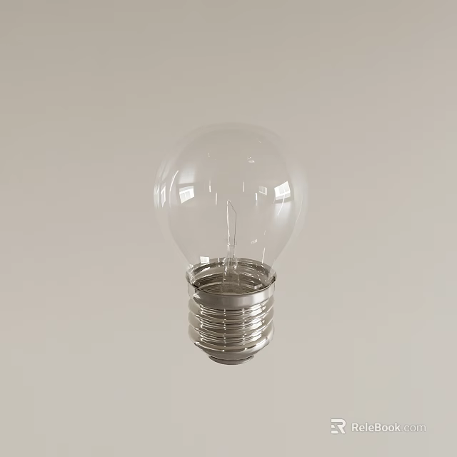 Clear Glass Light Bulb Featuring Silver Screw Base And Visible Filament 3d model 