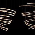 Modern Spiral Chandelier Featuring Glowing Metallic Curves Hanging Elegantly From Ceiling
