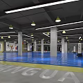 Indoor Boxing Gym Training Area With Ring And Sparring Athletes On Blue Mat Floor