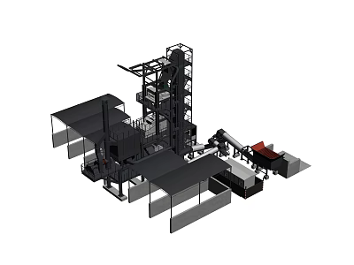 Road Construction Equipment With Asphalt Mixing Tower Conveyor Belt And Storage Bins 3d model